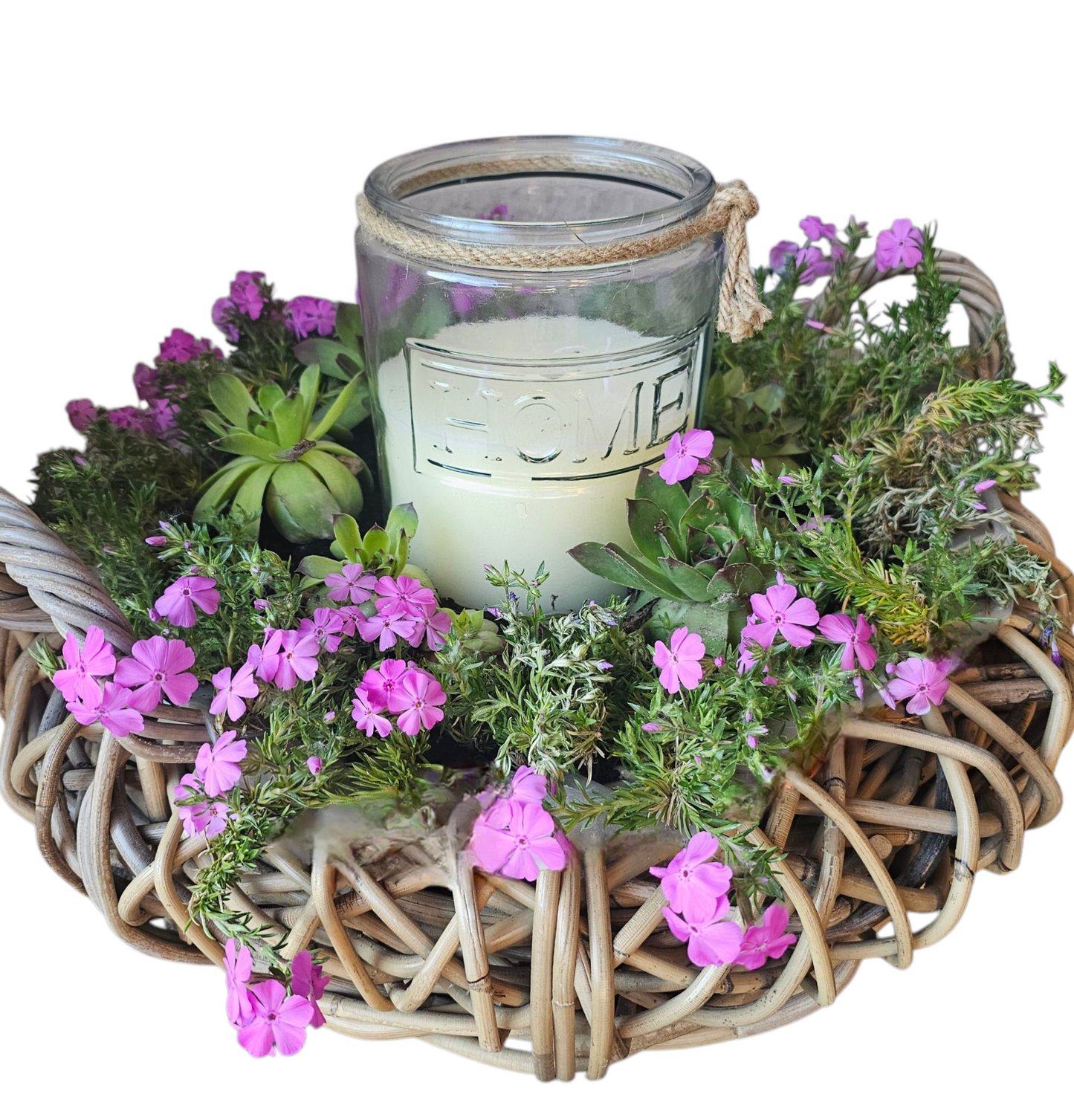 Pflanzschale Pflanzkorb XL natürliches Rattan grey Ø 50cm rund Henkel