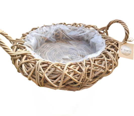 Pflanzschale Pflanzkorb XL natürliches Rattan grey Ø 50cm rund Henkel