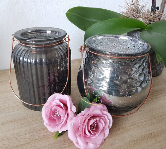 Windlicht Glas Bauernsilber Anthrazit Dekoglas Vase Kerzenhalter Teelichthalter